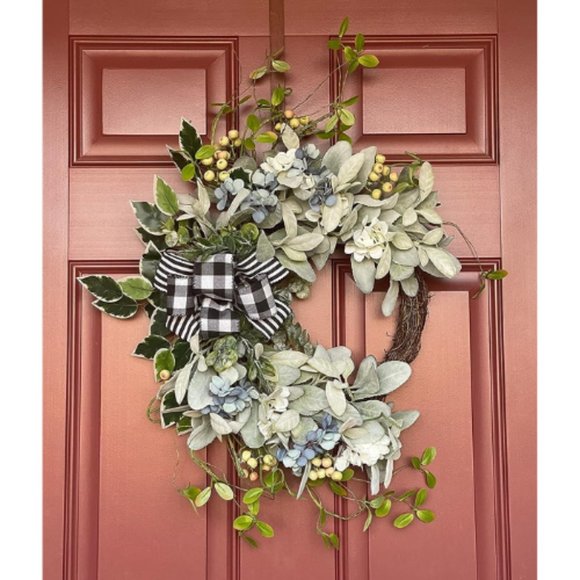 20in Artificial Lambs Ear Wreath for Home Decoration - Picture 4 of 4
